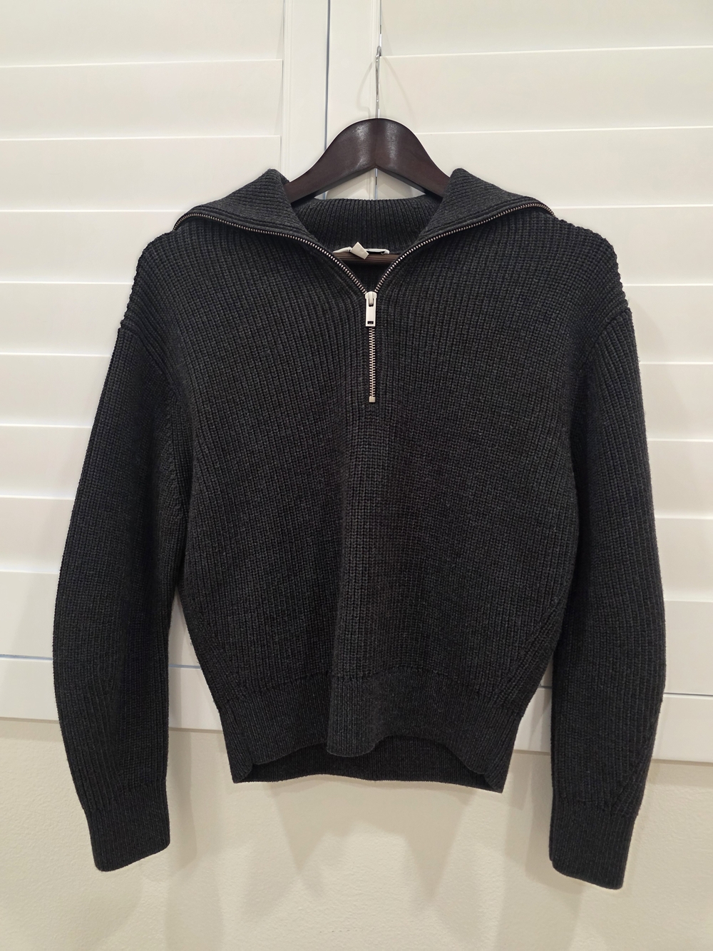 COS Women's Charcoal Half-Zip Funnel Neck Sweater
